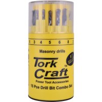 Drill Bit 15pc Set Combo Wood + Masonry + Hss In Plastic Container (image for) Drill Bit 15pc Set Combo Wood + Masonry + Hss In Plastic Container