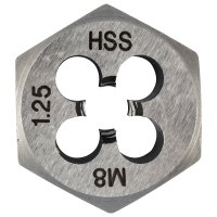 HSS Hex Die M8 x 1.25mm 1 Inch 4 Flute (image for) HSS Hex Die M8 x 1.25mm 1 Inch 4 Flute