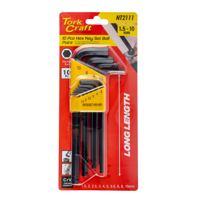 (image for) Hex Key Set 10pc Ball Point 1.5-10mm Carded Cr-v