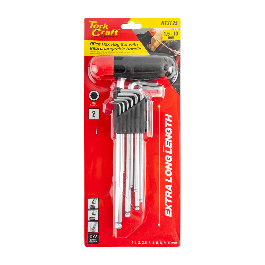 (image for) 9pc Ball Point Allen Key Set With Interchangeable Handle