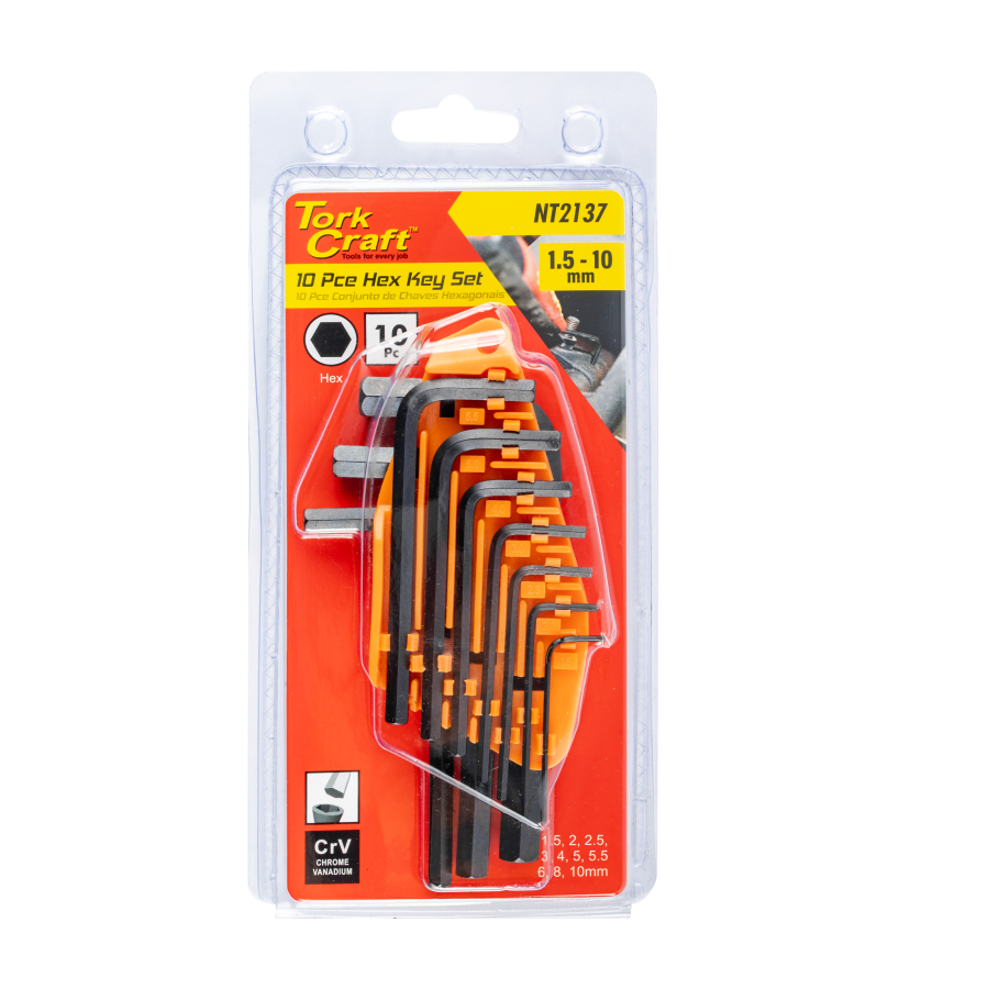 (image for) 10pc Hex Allen Key Set 1.5-10mm Carded Cr-v