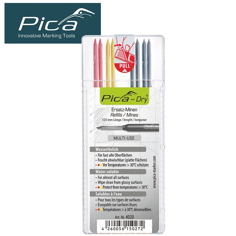 (image for) Pica Dry Refills 8pc Set 2 X Red, 2 X Yellow, 4 X Graphite