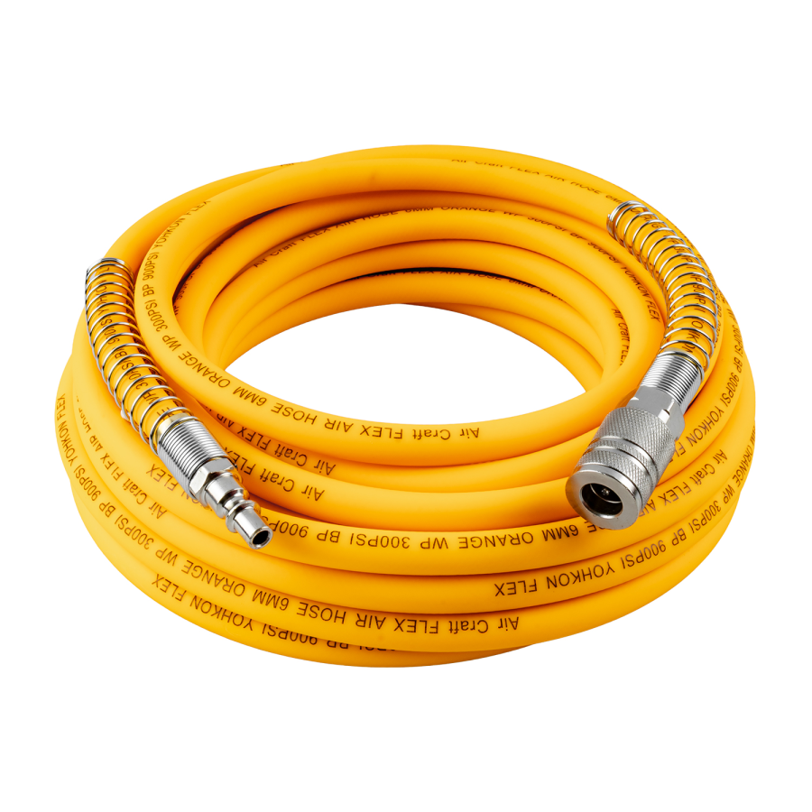(image for) Flex Air Hose Kit 6mm X 10m Orange W/quick Coupler & Connector Yohkon