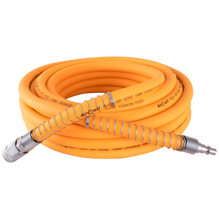 (image for) Flex Air Hose Kit 10mm X 10m Orange W/quick Coupler & Connector Yohko