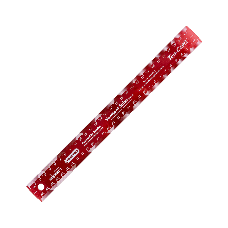 (image for) 300mm Cork Backed Stainless Steel Ruler Red