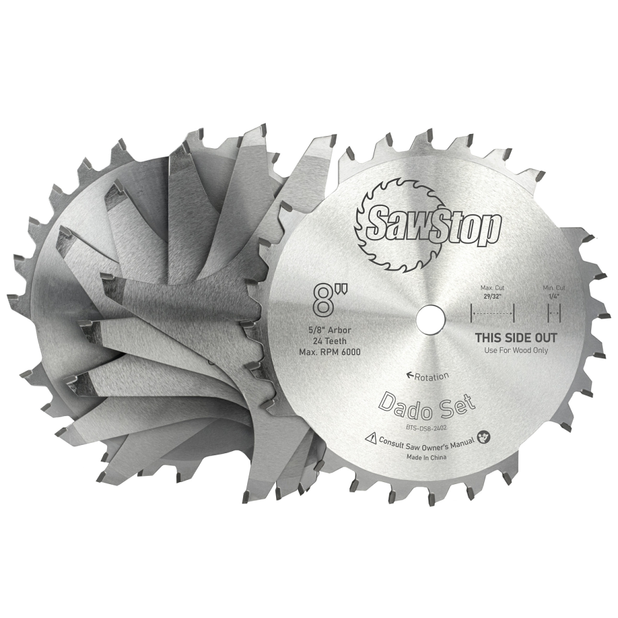 (image for) Premium Dado Set 203.2 X 15.875 X 24t 4 X 1/4', 1/8',1/16',3/32' Chip