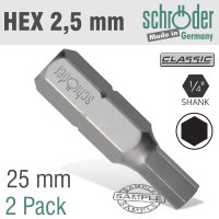 Hex/allen Ins.bit 2.5mm 2/pack (image for) Hex/allen Ins.bit 2.5mm 2/pack