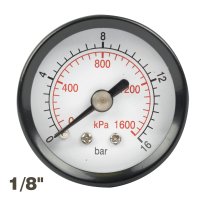 (image for) Press. Gauge 40mm 1/8' Rear Fit 0-16bar 0-1600kpa