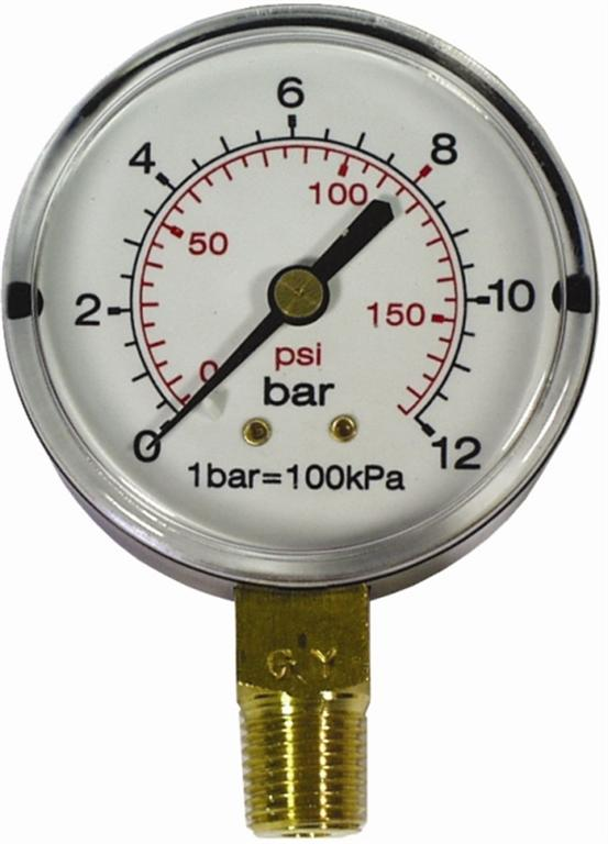 (image for) Press. Gauge 63mm 1/4' Bot. Fit 0-16bar 0-1600kpa