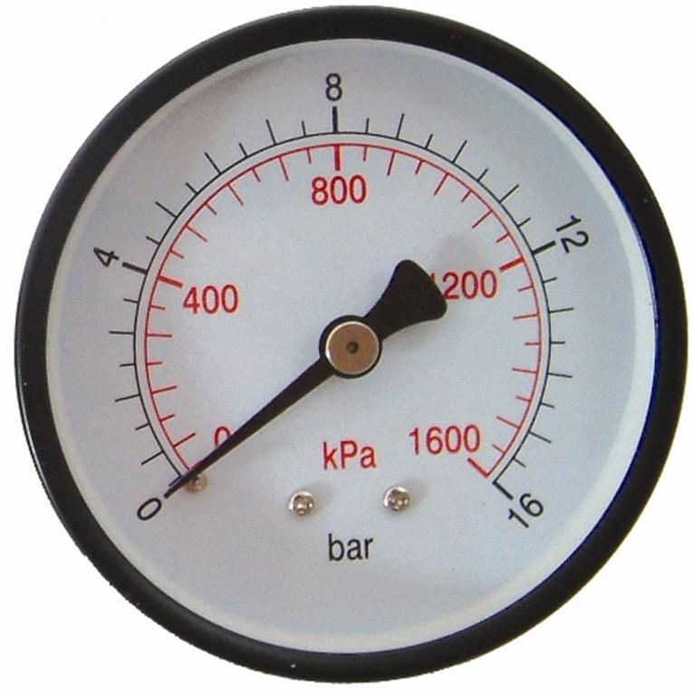 (image for) Press. Gauge 63mm Rear Fit 1/4'0-16bar 0-1600kpa