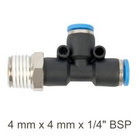 (image for) Pu Hose Fitting Tee 4mm X 4mm X 1/4'm
