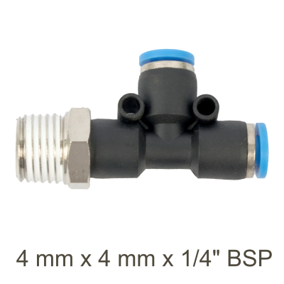 (image for) Pu Hose Fitting Tee 4mm X 4mm X 1/4'm