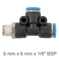 (image for) Pu Hose Fitting Tee 6mm X 6mm X 1/8'm
