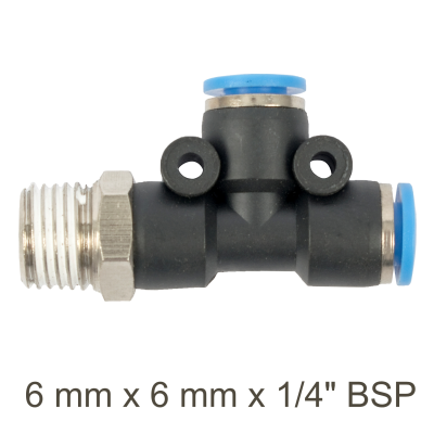 (image for) Pu Hose Fitting Tee 6mm X 6mm X 1/4'm