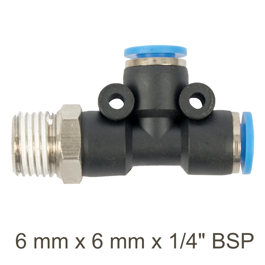 (image for) Pu Hose Fitting Tee 6mm X 6mm X 1/4'm
