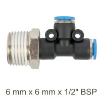 (image for) Pu Hose Fitting Tee 6mm X 6mm X 1/2'm