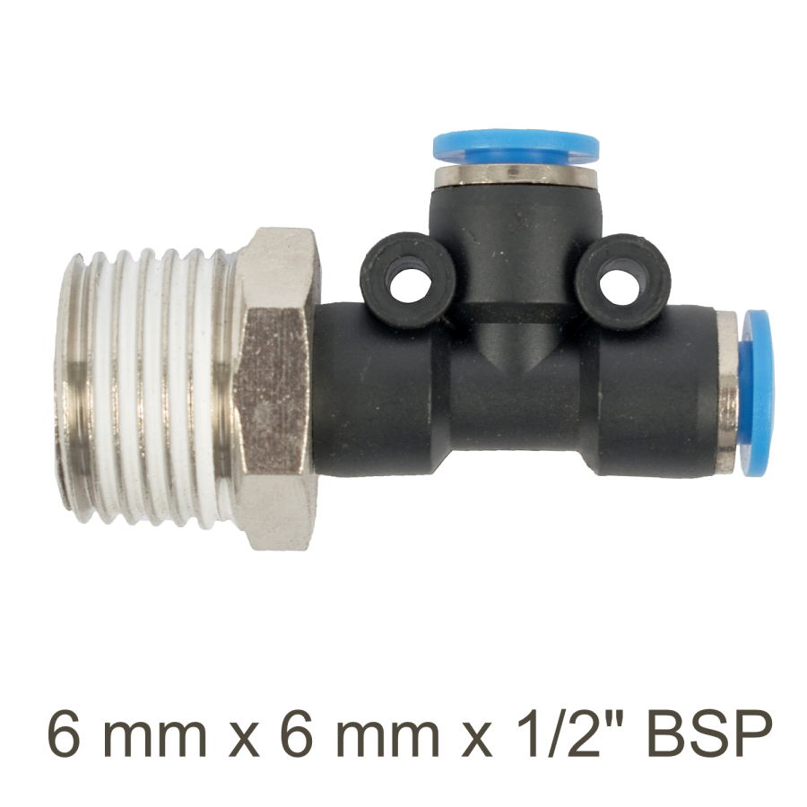 (image for) Pu Hose Fitting Tee 6mm X 6mm X 1/2'm