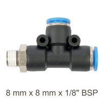 (image for) Pu Hose Fitting Tee 8mm X 8mm X 1/8'm