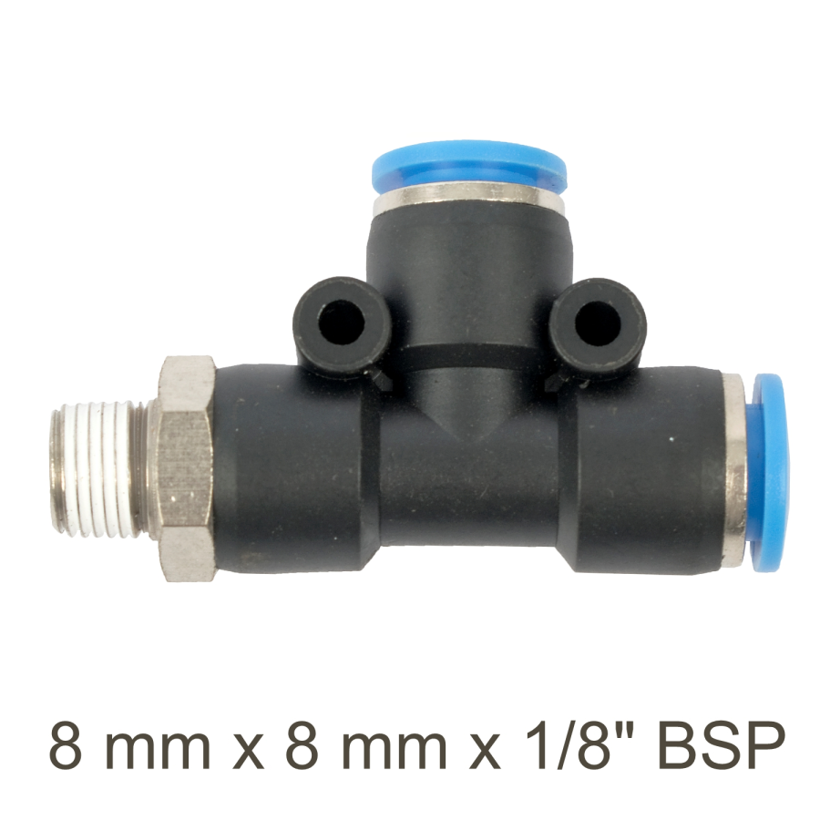 (image for) Pu Hose Fitting Tee 8mm X 8mm X 1/8'm