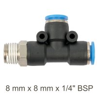 (image for) Pu Hose Fitting Tee 8mm X 8mm X 1/4'm
