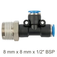 (image for) Pu Hose Fitting Tee 8mm X 8mm X 1/2'm