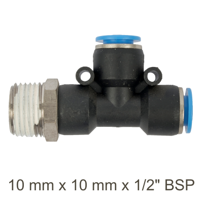 (image for) Pu Hose Fitting Tee 10mm X 10mm X 1/2'm