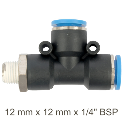(image for) Pu Hose Fitting Tee 12mm X 12mm X 1/4'm