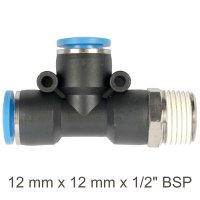 (image for) Pu Hose Fitting Tee 12mm X 12mm X 1/2'm