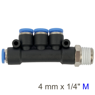 (image for) Pu Hose Fitting Manifold 4 X 4mm Port X 1/4'm