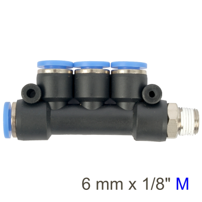 (image for) Pu Hose Fitting Manifold 4 X 6mm Port X 1/8'm