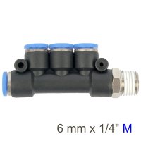 Pu Hose Fitting Manifold 4 X 6mm Port X 1/4'm (image for) Pu Hose Fitting Manifold 4 X 6mm Port X 1/4'm
