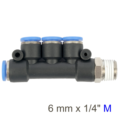 (image for) Pu Hose Fitting Manifold 4 X 6mm Port X 1/4'm
