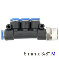 Pu Hose Fitting Manifold 4 X 6mm Port X 3/8'm (image for) Pu Hose Fitting Manifold 4 X 6mm Port X 3/8'm