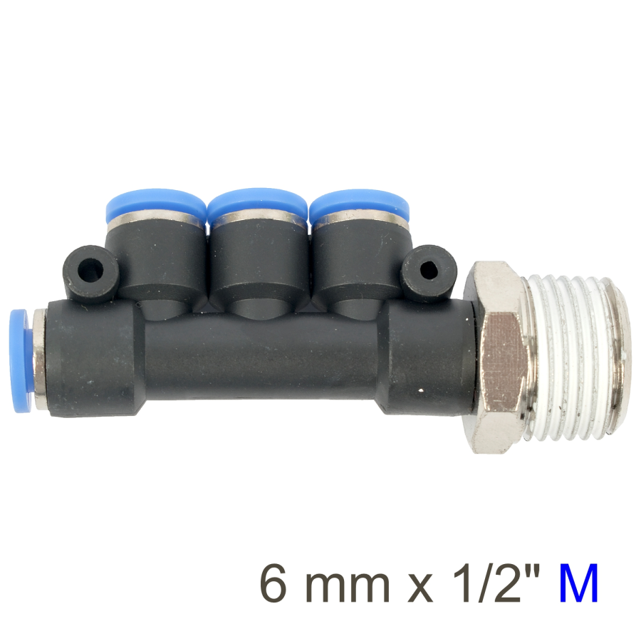 (image for) Pu Hose Fitting Manifold 4 X 6mm Port X 1/2'm