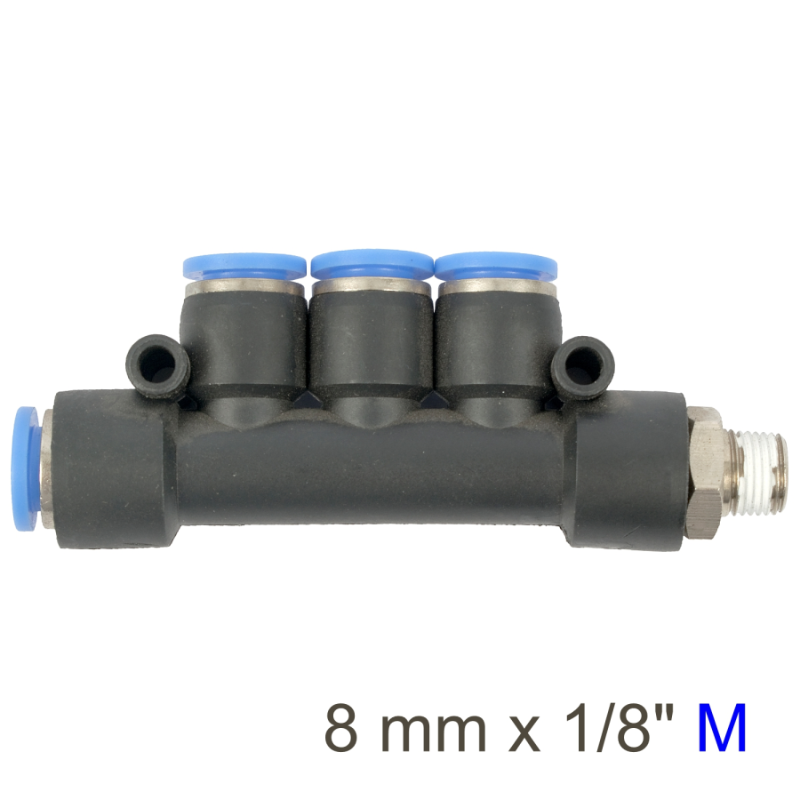 (image for) Pu Hose Fitting Manifold 4 X 8mm Port X 1/8'm