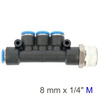 Pu Hose Fitting Manifold 4 X 8mm Port X 1/4'm (image for) Pu Hose Fitting Manifold 4 X 8mm Port X 1/4'm
