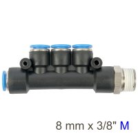 Pu Hose Fitting Manifold 4 X 8mm Port X 3/8'm (image for) Pu Hose Fitting Manifold 4 X 8mm Port X 3/8'm