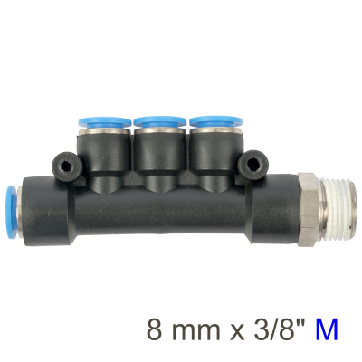 (image for) Pu Hose Fitting Manifold 4 X 8mm Port X 3/8'm