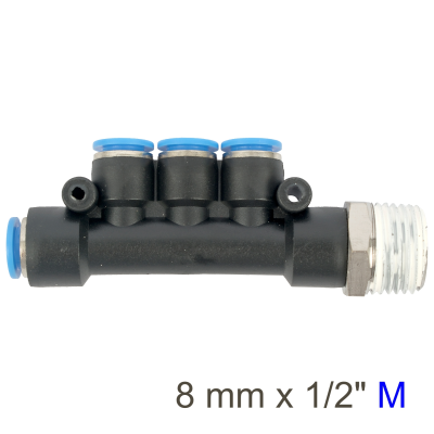 (image for) Pu Hose Fitting Manifold 4 X 8mm Port X 1/2'm