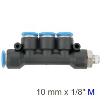 Pu Hose Fitting Manifold 4 X 10mm Port X 1/8'm (image for) Pu Hose Fitting Manifold 4 X 10mm Port X 1/8'm