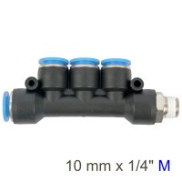 Pu Hose Fitting Manifold 4 X 10mm Port X 1/4'm (image for) Pu Hose Fitting Manifold 4 X 10mm Port X 1/4'm