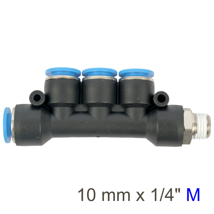 (image for) Pu Hose Fitting Manifold 4 X 10mm Port X 1/4'm