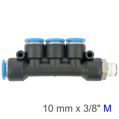 (image for) Pu Hose Fitting Manifold 4 X 10mm Port X 3/8'm