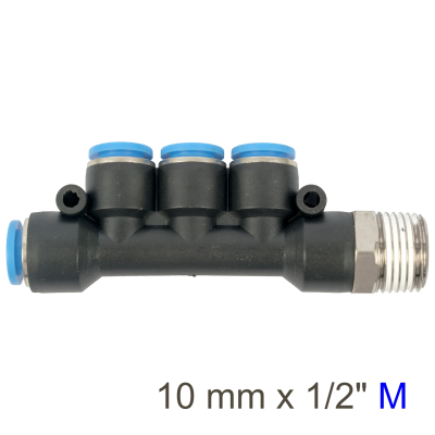 (image for) Pu Hose Fitting Manifold 4 X 10mm Port X 1/2'm