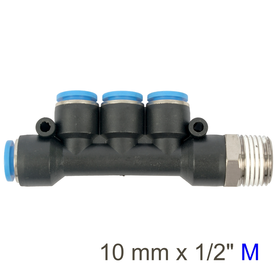 (image for) Pu Hose Fitting Manifold 4 X 10mm Port X 1/2'm
