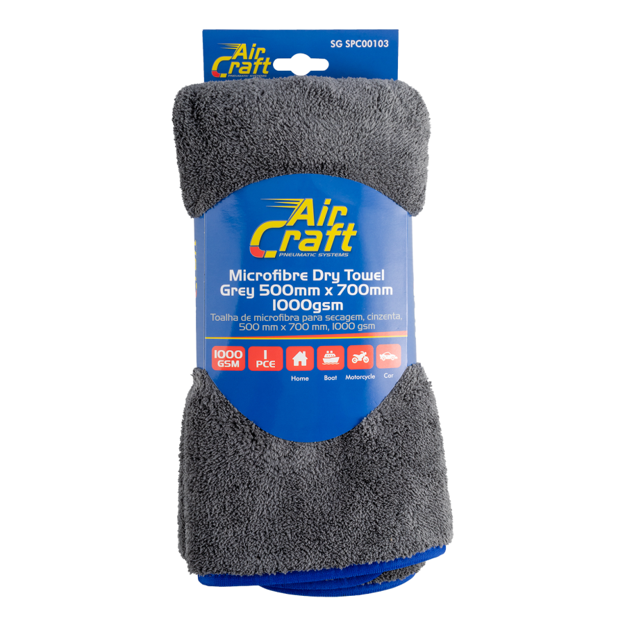 (image for) Microfibre Cloth Fleece Dry Towel Grey 500mm X 700mm 1000gsm