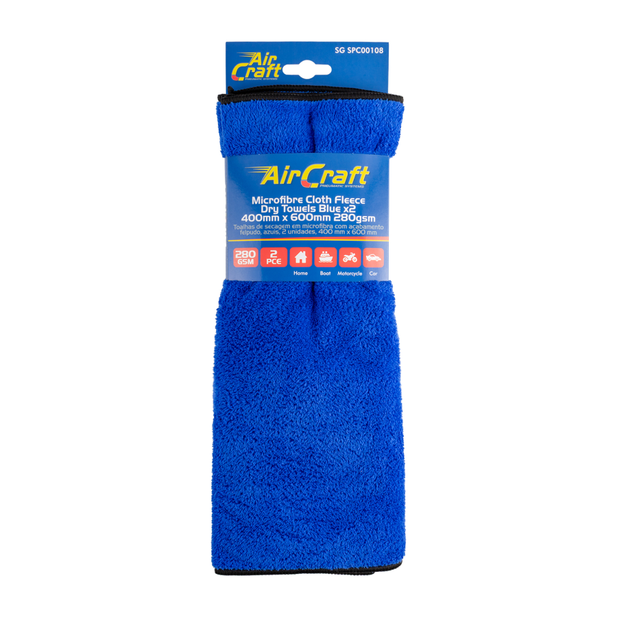 (image for) Microfibre Cloth Fleece Dry Towel Blue 400mm X 600mm 280gsm 2pc