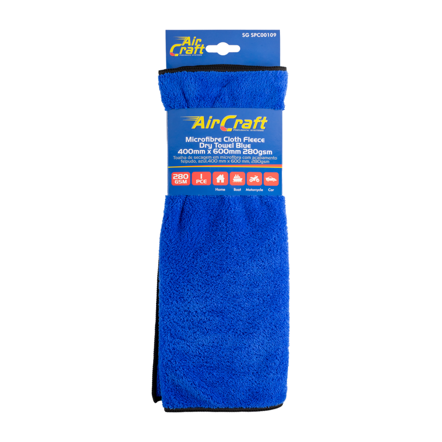 (image for) Microfibre Cloth Fleece Dry Towel Blue 400mm X 600mm 280gsm