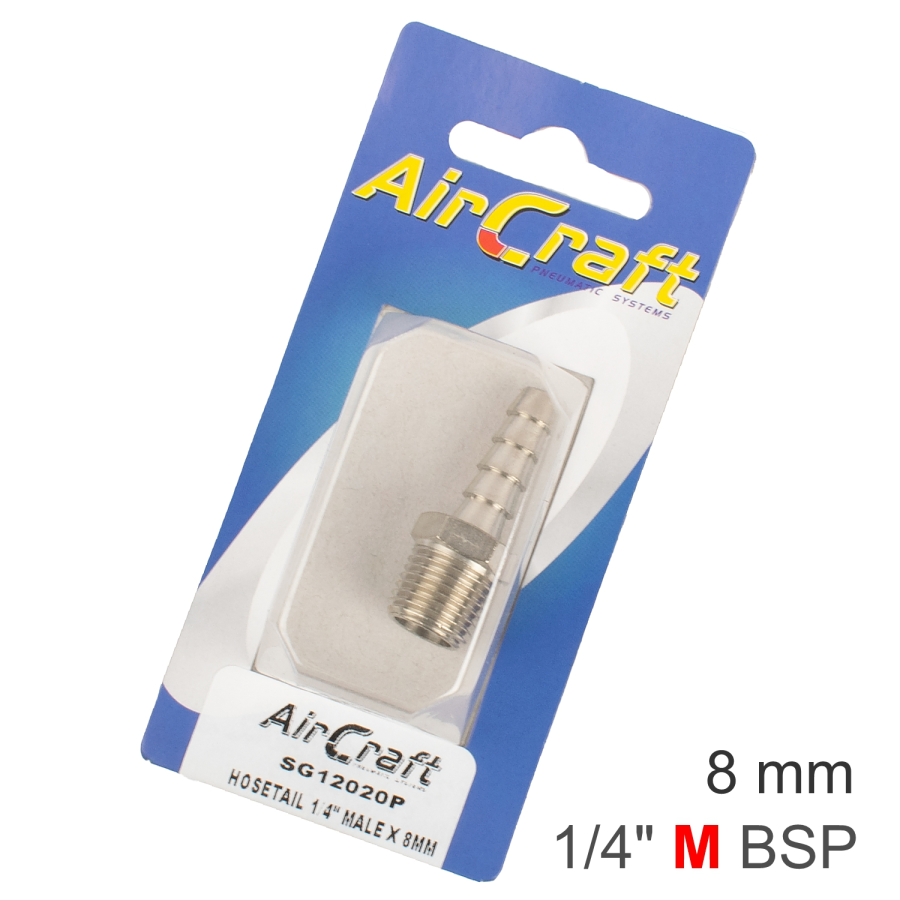 (image for) Hosetail 1/4' Male X 8mm 1pc Carded