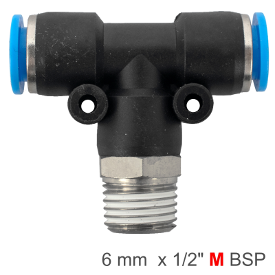 (image for) Pu Hose Fitting Tee 6mm-1/2 M